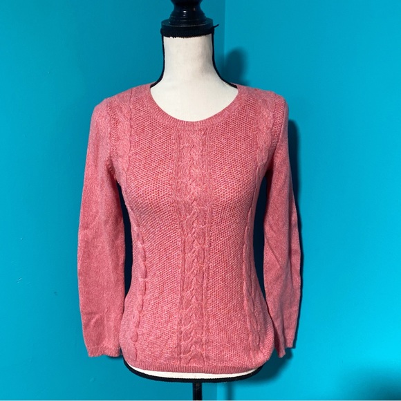 Talbots Sweaters - Talbots XS Salmon Pink Cableknit Zip Back Pullover Crewneck Sweater